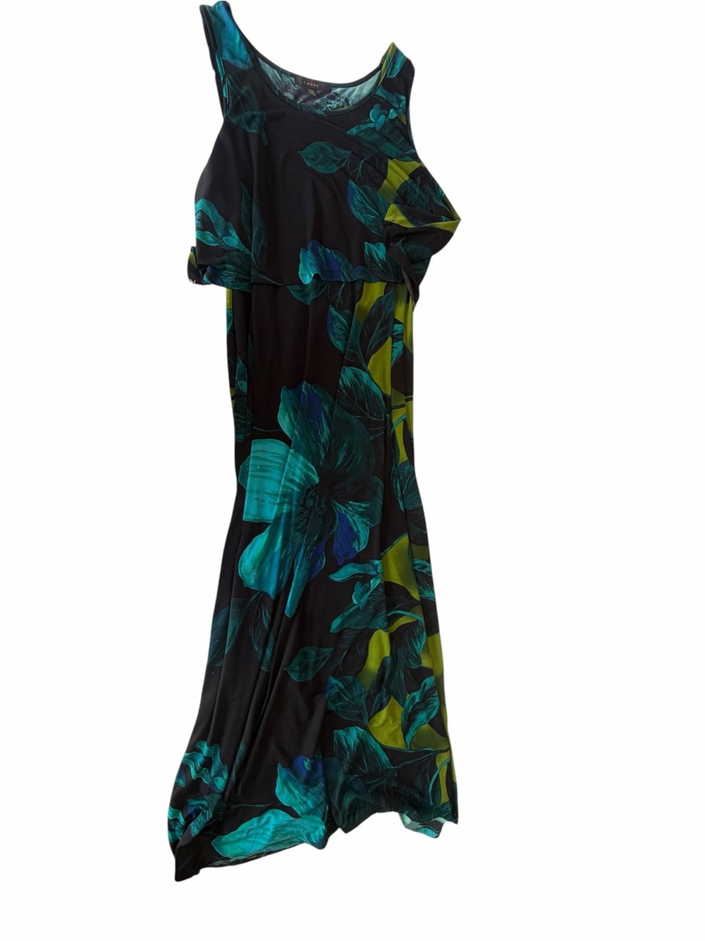 Fever Black Maxi Dress with Teal & Olive Floral Print